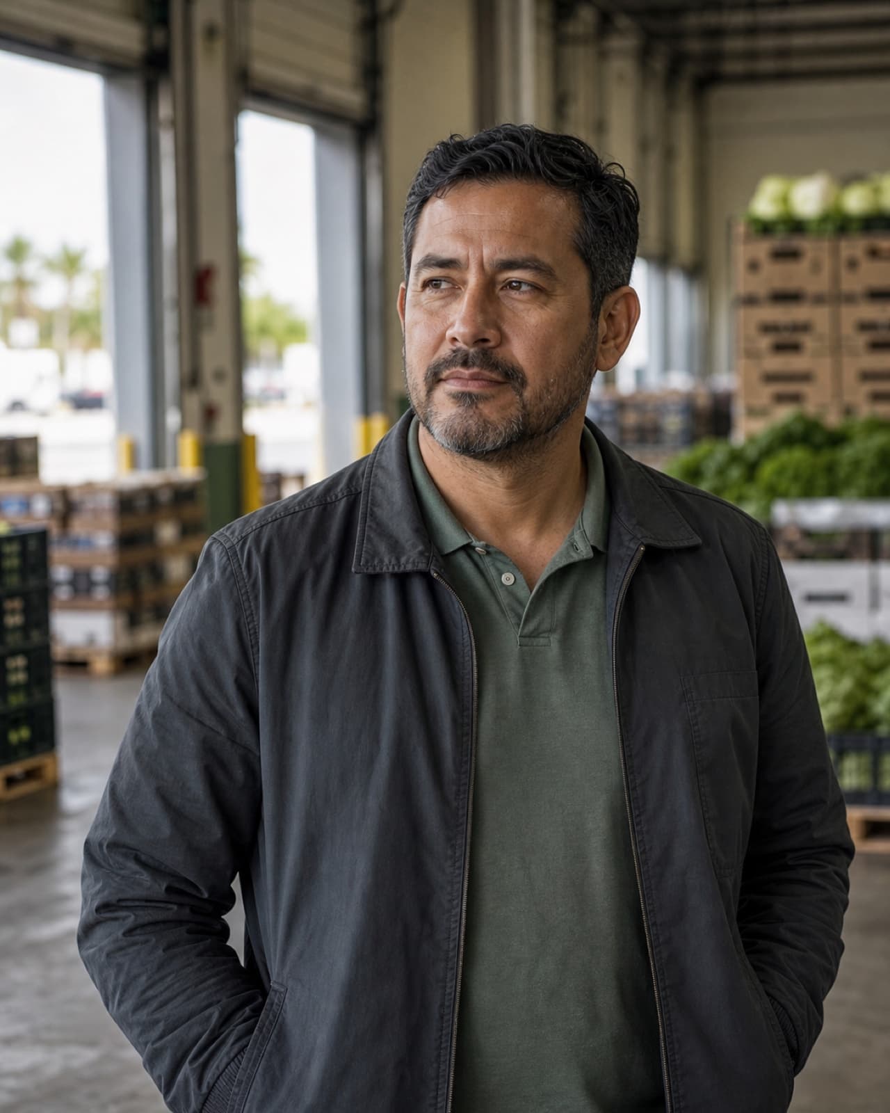 A produce operations professional inside a distribution warehouse.